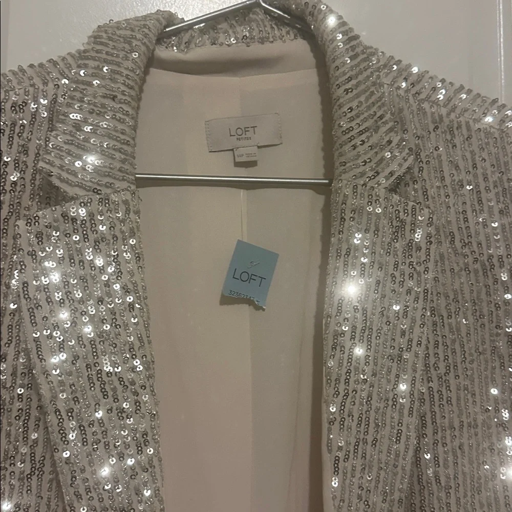 LOFT Sparkling Sequin Blazer in Cream - Picture 4 of 6